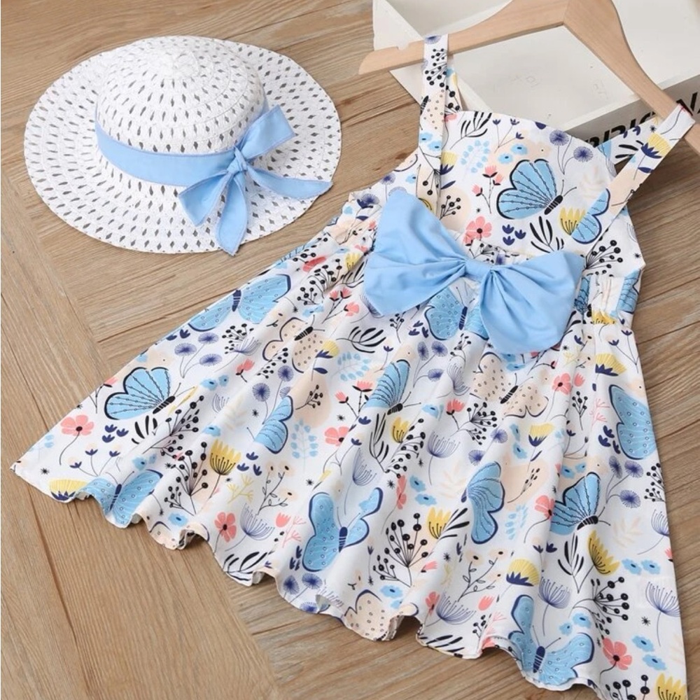 Blue baby dress with sun hat. Size 1-2 year.